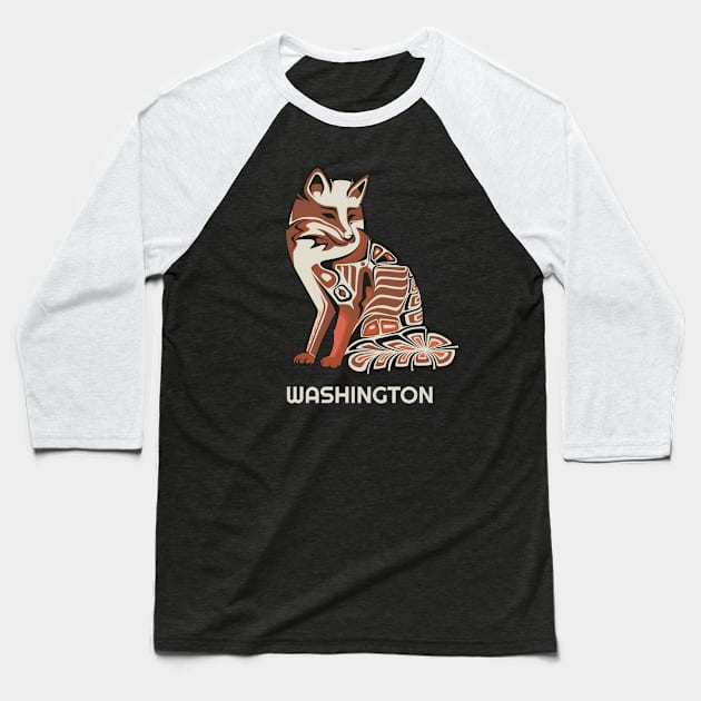 Washington Native American Tribal Fox Haida Style Wildlife Animal Lover Lover Baseball T-Shirt by twizzler3b